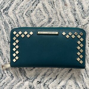 NWOT Rebecca Minkoff Ava Studded Leather Zip Wallet - Green Blue Teal - One Size